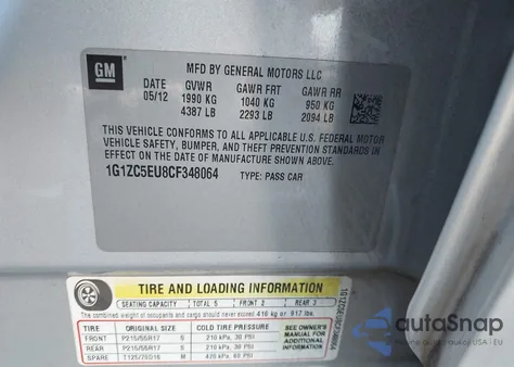 2012 Chevrolet Malibu 1Lt z USA, uszkodzony, nr VIN 1G1ZC5EU8CF348064